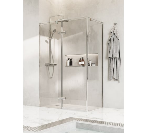 Дверь распашная Roca Acropolis с боковой панелью 1400x800 мм левая, профиль глянцевый хром, стекло прозрачное ZRU9307883 1