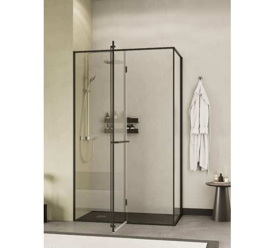 Дверь распашная Roca Apex левая с боковой панелью 1200x800 мм, профиль оружейная сталь, стекло прозрачное ZRU9307896 1