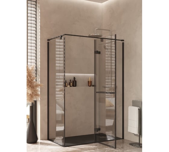 Дверь распашная Roca Acropolis с боковой панелью 1400x800 мм правая, профиль матовый черный, стекло прозрачное ZRU9307905 1