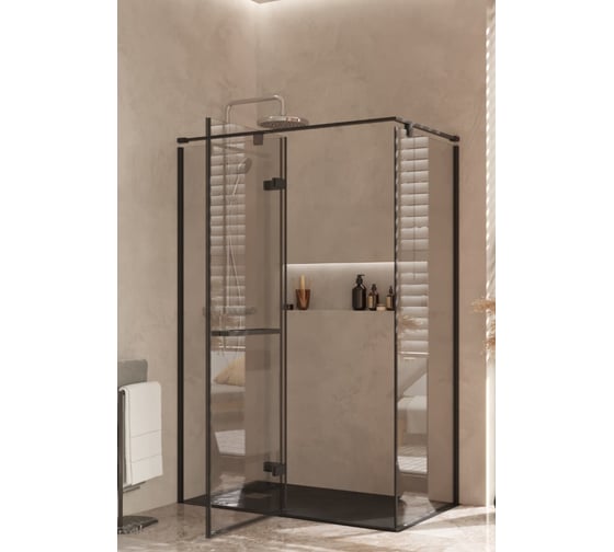 Дверь распашная Roca Acropolis с боковой панелью 1400x800 мм левая, профиль матовый черный, стекло прозрачное ZRU9307887 1