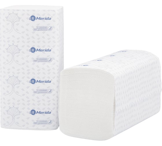 Бумажные полотенца листовые MERIDA V-сложения  КОМФОРТ, 2 сл., белые, 15 пач. х 200 лист. BP1409