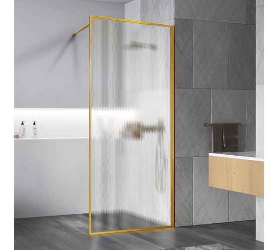 Душевая перегородка VINCEA Walk-In 700_2000, брашированное золото, стекло рифленое VSW-1HP700FLBG