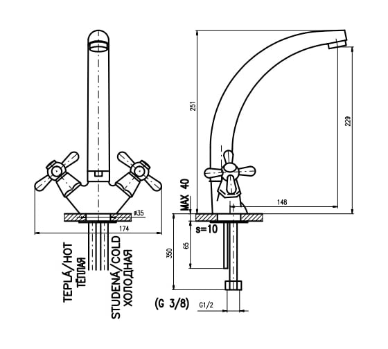 Смеситель для кухни RavSlezak MORAVA MK120.5/3CMATSM