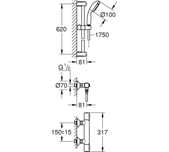 Термостат для душа с душевым гарнитуром Grohe Precision Flow 34841000