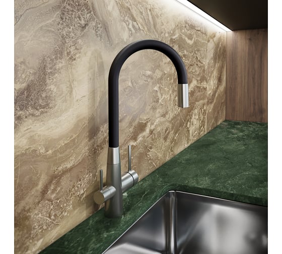 Смеситель для кухни ZARATSU с гибким изливом,с подключением к фильтру питьевой воды черный Z-SK-B-04 1