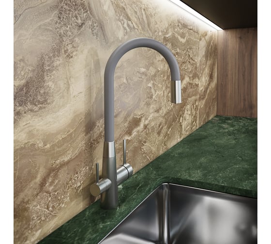 Смеситель для кухни ZARATSU с гибким изливом,с подключением к фильтру питьевой воды темно-серый Z-SK-DG-04 1