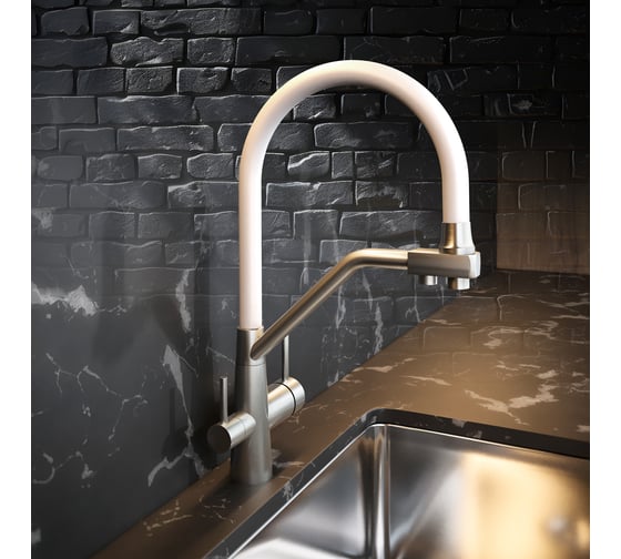 Смеситель для кухни ZARATSU с гибким изливом и отдельным краном под фильтр, белый Z-SK-W-03 1