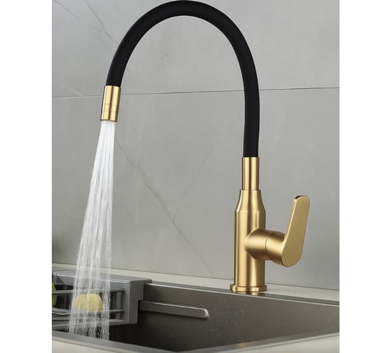 Смеситель одноручный decoroom для кухни с гибким изливом, бронза/чёрный DR29024B-Black 1