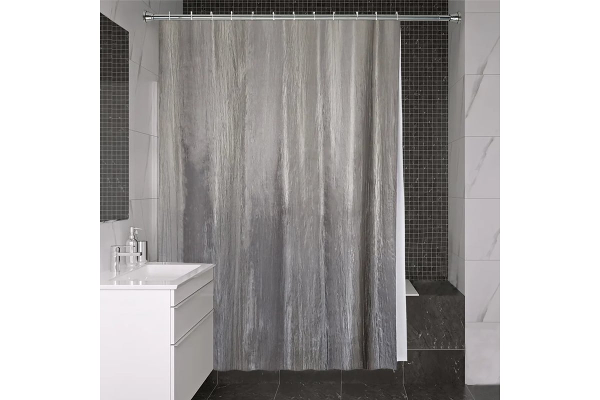 Штора для ванной комнаты Bath Plus Органза двухслойная, 180х200, серый ...