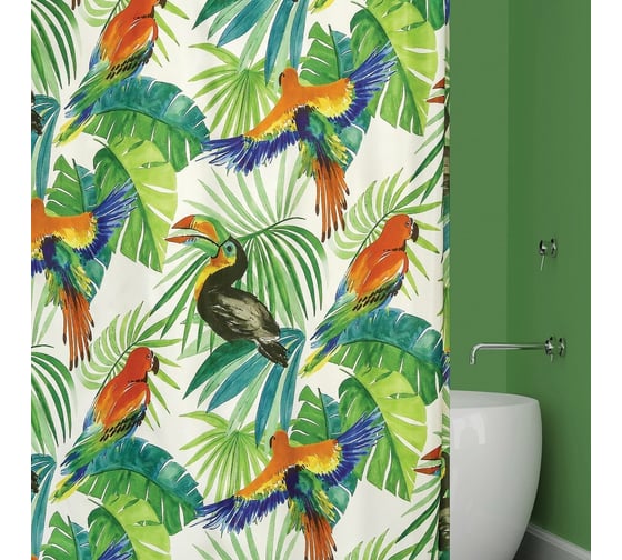 Штора для ванной комнаты Bath Plus 180х180 BIRDS JUNGLE ТУКАНЫ зелено-голубой ch-21255