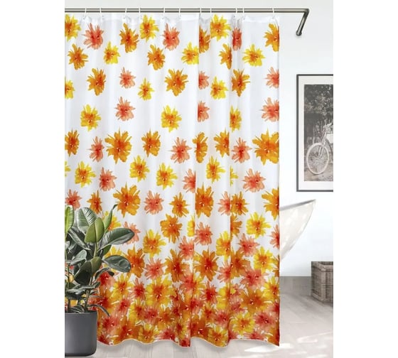 Штора для ванной комнаты Bath Plus 180х180 BLAZE FLOWERS оранжевый ch-13456