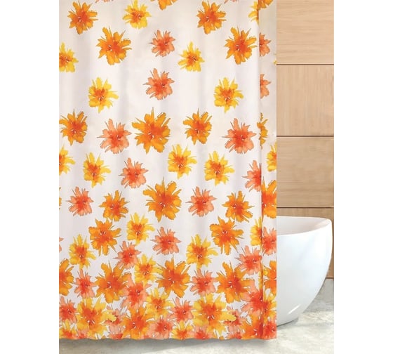 Штора для ванной комнаты Bath Plus 180х180 BLAZE FLOWERS оранжевый ch-13456