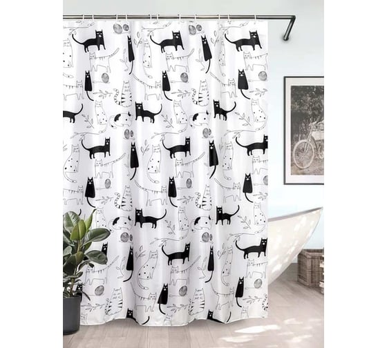 Штора для ванной комнаты Bath Plus 180х180 Little Black Cat бело-черный ch-12256 1