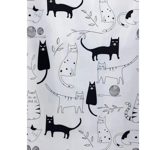 Штора для ванной комнаты Bath Plus 180х180 Little Black Cat бело-черный ch-12256