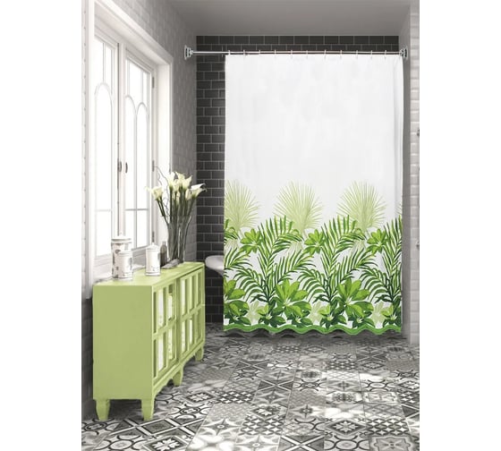 Штора для ванной комнаты Bath Plus Tropica H352-1 белый/зеленый, 180х200 21251/7-P