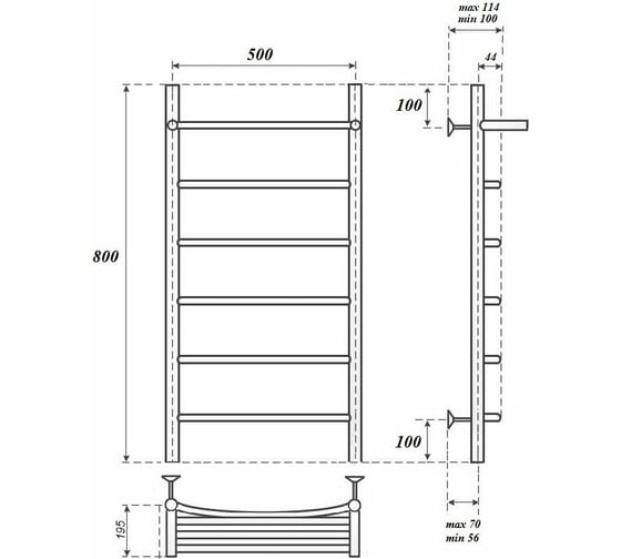 Водяной полотенцесушитель Point Афина П5 500x800 с полкой, хром PN04158P
