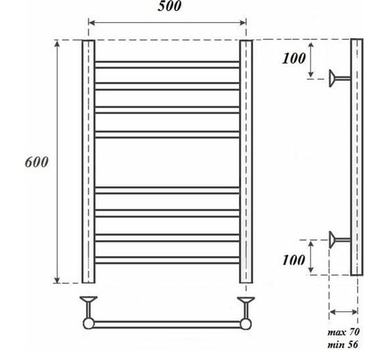 Водяной полотенцесушитель Point Аврора П8 500x600, хром PN10156S