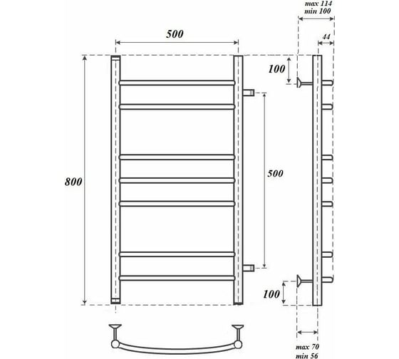 Водяной полотенцесушитель Point Альфа П7 500x800 с боковым подключением 500, хром PN05558