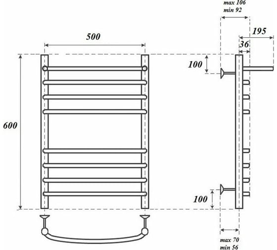 Водяной полотенцесушитель Point Альфа П7 500x600 с полкой, хром PN05156SP