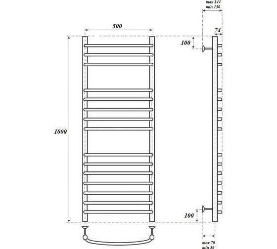 Водяной полотенцесушитель Point Альфа П15 500x1000, хром PN05150S