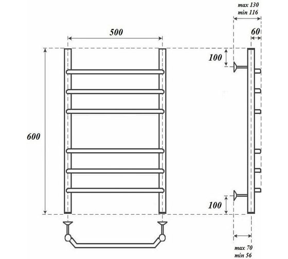 Водяной полотенцесушитель Point Венера П6 500x600, хром PN07156