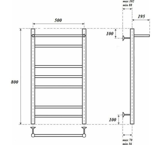 Водяной полотенцесушитель Point Аврора П6 500x800 с полкой, хром PN10158P