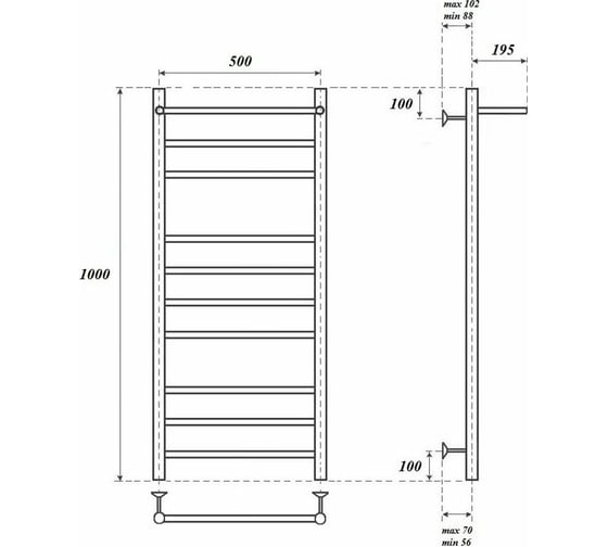 Водяной полотенцесушитель Point Аврора П9 500x1000 с полкой, хром PN10150P