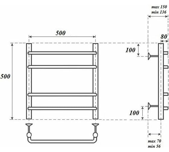 Водяной полотенцесушитель Point Нептун П4 500x500, хром PN09155