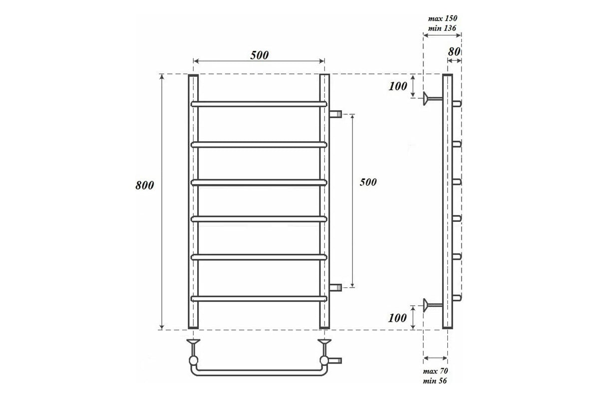 Водяной полотенцесушитель Point Ника П6 500x800 с боковым подключением ...