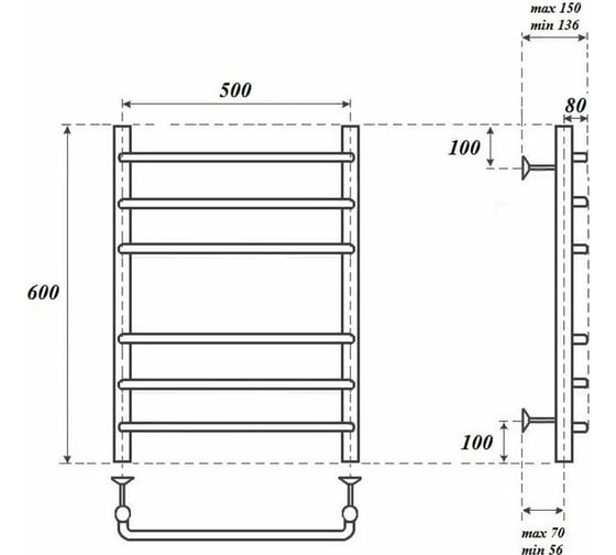Водяной полотенцесушитель Point Нептун П6 500x600, хром PN09156