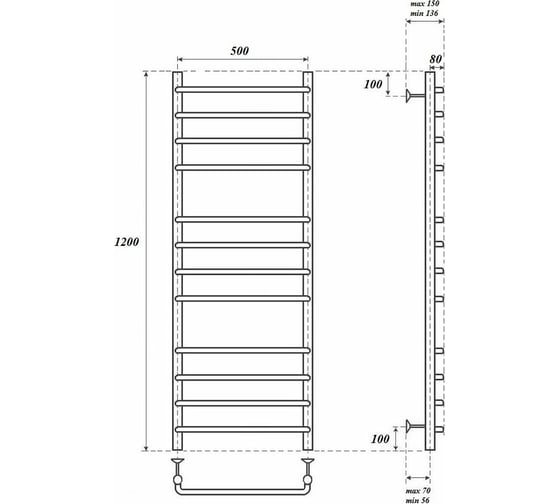 Водяной полотенцесушитель Point Нептун П12 500x1200, хром PN09152