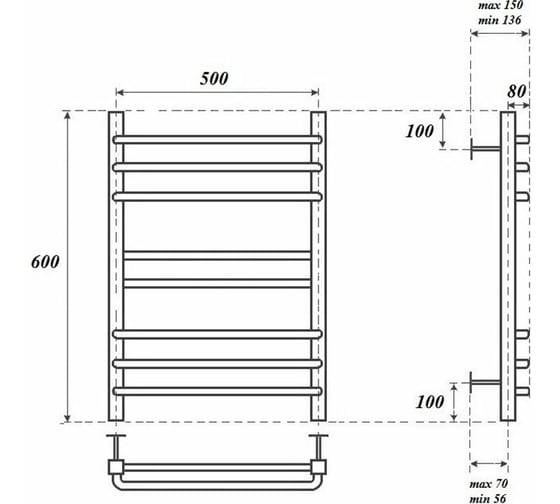 Водяной полотенцесушитель Point Омега П8 500x600, хром PN90156S