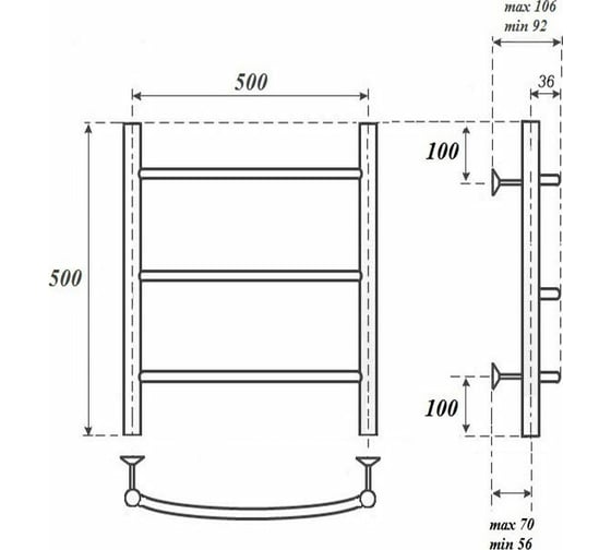 Электрический полотенцесушитель Point Афина П3 500x500 левый/правый, хром PN04155E