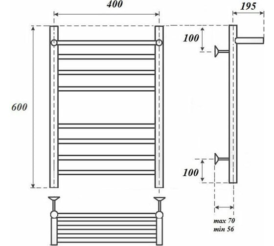 Электрический полотенцесушитель Point Аврора П7 400x600 с полкой левый/правый, хром PN10146SPE
