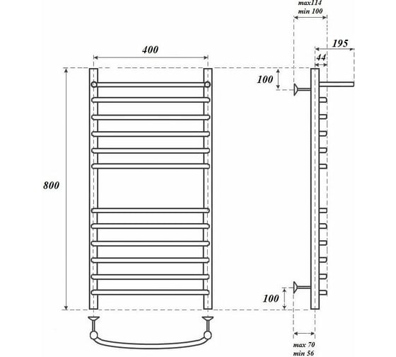 Электрический полотенцесушитель Point Альфа П11 400x800 с полкой левый/правый, хром PN05148SPE