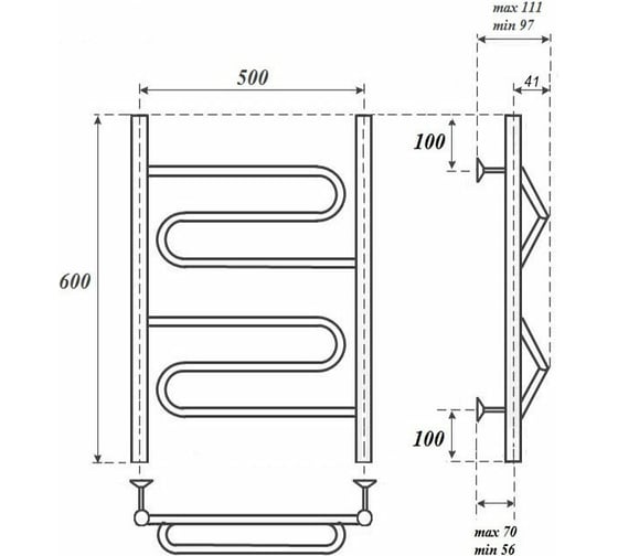 Водяной полотенцесушитель Point Юпитер П2 500x600, хром PN01156