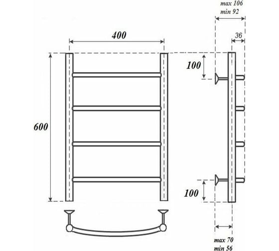 Водяной полотенцесушитель Point Афина П4 400x600, хром PN04146