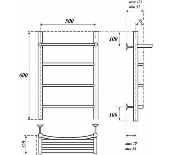 Водяной полотенцесушитель Point Афина П3 500x600 с полкой, хром PN04156P