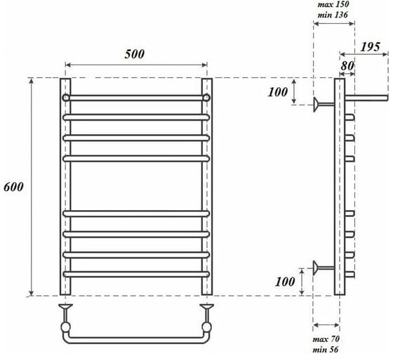 Электрический полотенцесушитель Point Нептун П7 500x600 с полкой левый/правый, хром PN09156SPE
