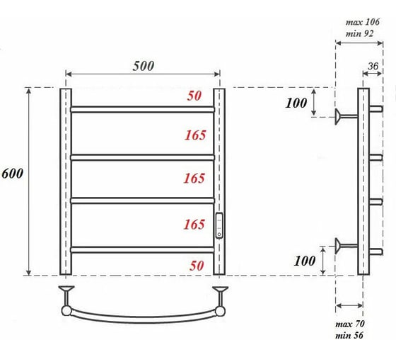 Электрический полотенцесушитель Point Афина П4 500x600 диммер справа, хром PN04856