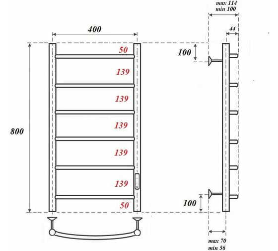 Электрический полотенцесушитель Point Афина П6 400x800 диммер справа, хром PN04848
