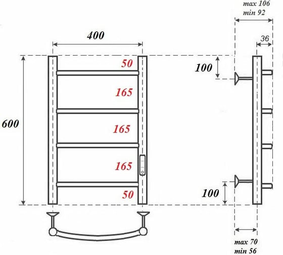 Электрический полотенцесушитель Point Афина П4 400x600 диммер справа, хром PN04846