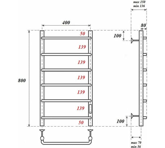 Электрический полотенцесушитель Point Ника П6 400x800 диммер справа, хром PN08848