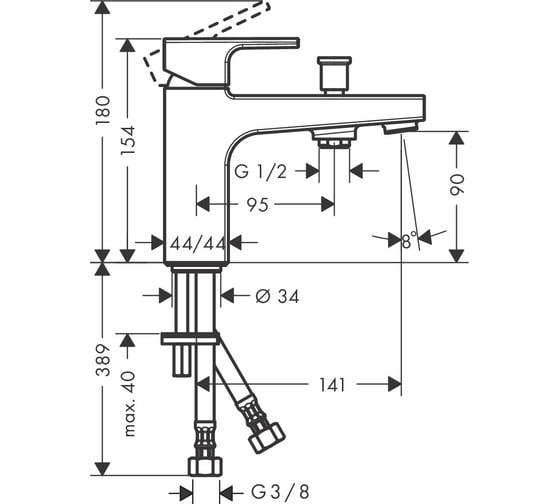 Смеситель для ванны и душа Hansgrohe Vernis Shape Monotrou, хром 71463000