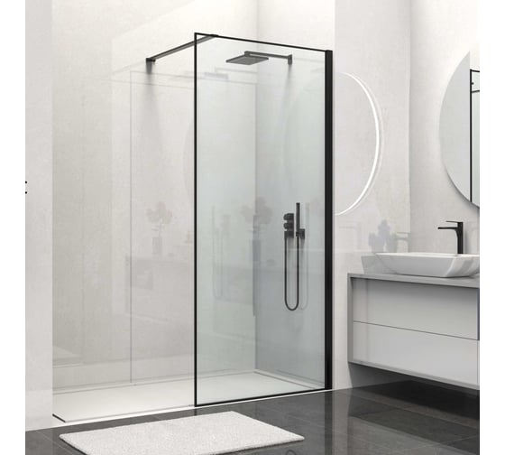 Душевая перегородка VINCEA Walk-In 800_2000, черный матовый, стекло прозрачное VSW-1HS800CLB 1