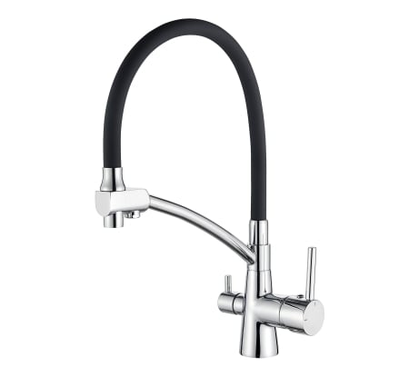 Смеситель для кухни LEDEME с выходом для питьевой воды, гибкий шланг, черный/хром L4855-2 808298