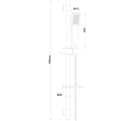 Душевой гарнитур Melodia della vita LUXE Square:стойка d 25мм, ручной душ d65 мм 1функция, шланг 1.5 м, мыльница, хром 34187