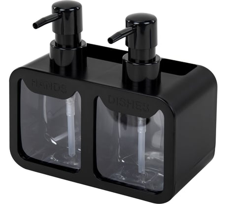 Дозатор двойной для мыла и моющего средства LAIMA DOUBLE 2х350мл, ЧЕРНЫЙ, 10х18х17см, HOME 700045