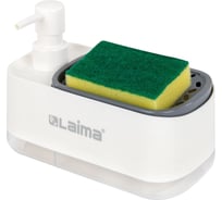 Диспенсер/дозатор для мыла и моющего средства LAIMA DUET + губка, БЕЛЫЙ, 11х20х12см,  HOME 700043