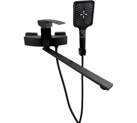 Смеситель для ванны ALOUTE с длинным плоским изливом 35 см, однорычажный, переключатель на корпусе, цвет черный A1163H 1